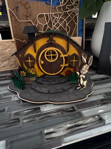 Customer photo review of Laser cut Bunny Easter house candle holder svg cutting file