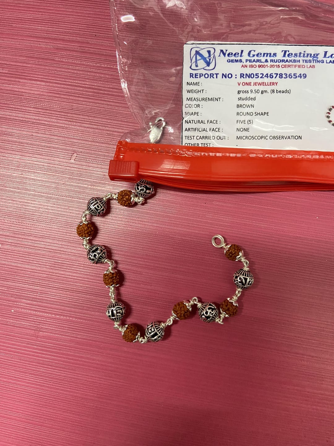 Customer photo review of Silver Om Namah Shivay Rudraksha Bracelet
