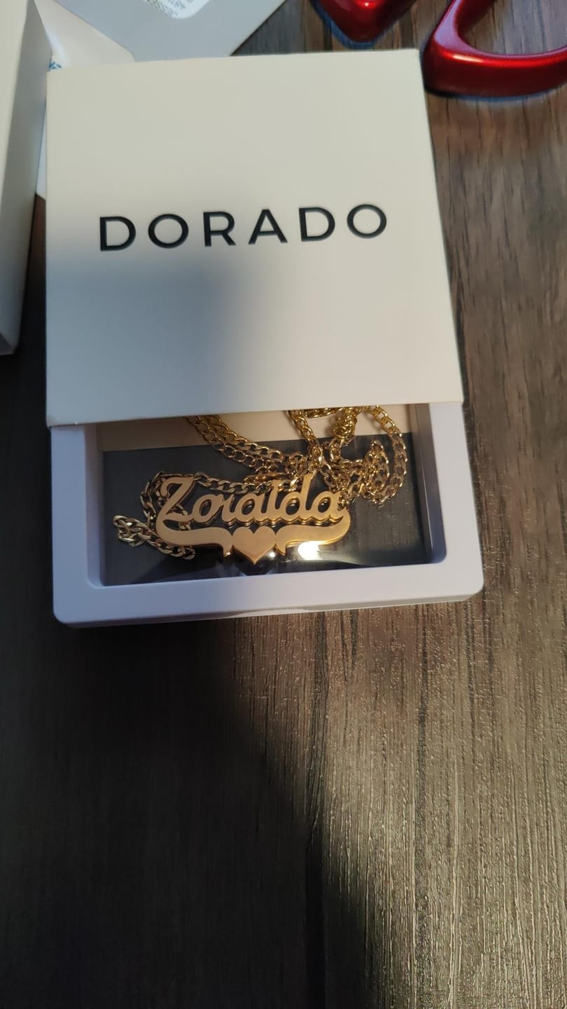 Customer photo review of Double Plated Heart Name Necklace w/ Cuban Chain