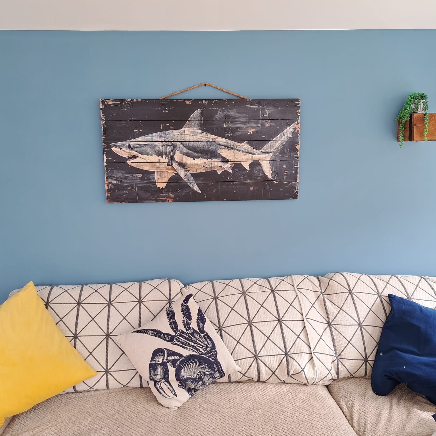 Customer photo review of Rustic Shark Ocean Coastal Distressed Wood Wall Art
