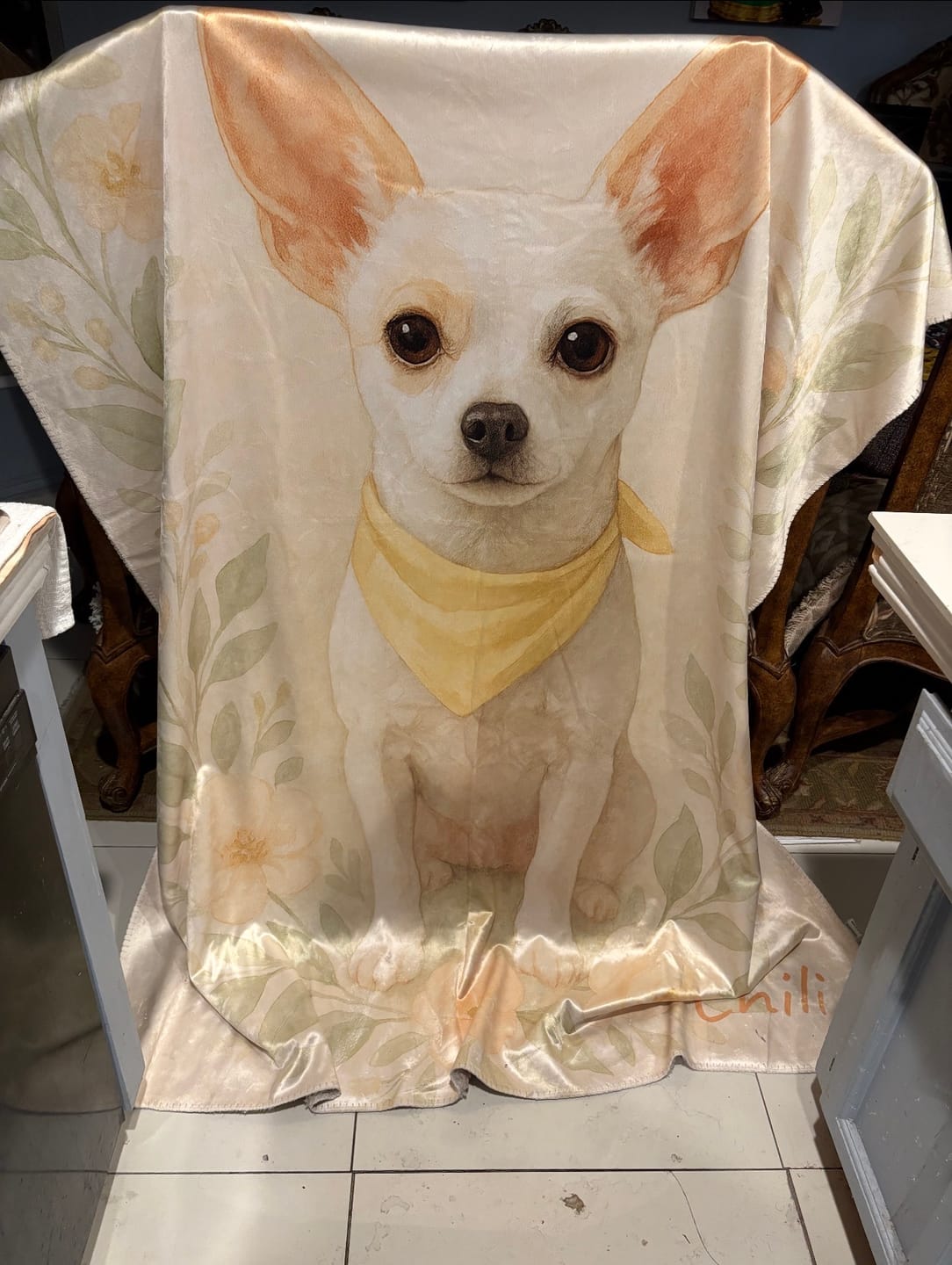 Customer photo review of Cozy Floral Custom Pet Blanket