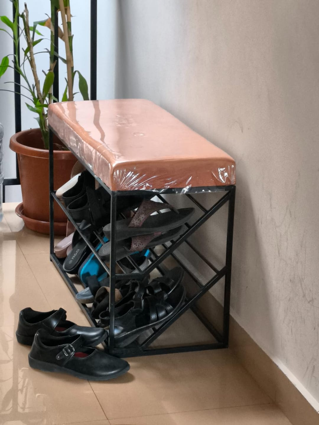 Customer photo review of Shoe Rack Bench with Cushion – 2-Tier Storage Organizer Seat for Entryway, Bedroom & Living Room