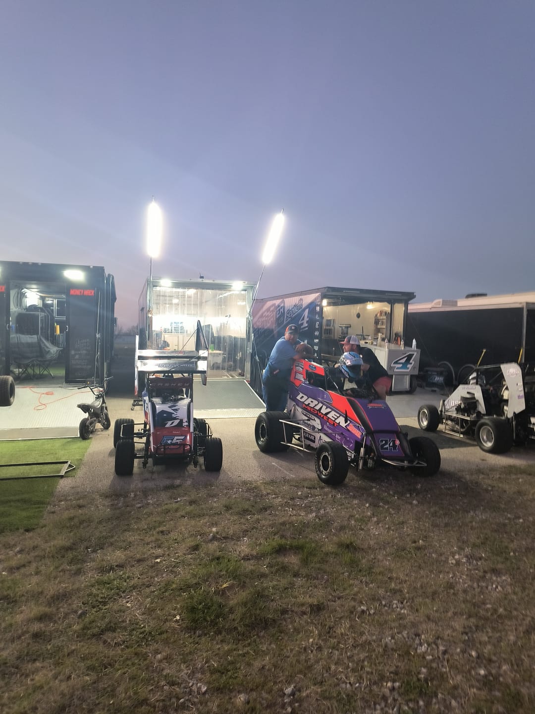 Customer photo review of Racing Trailer Pit Lights – Dual 10 Foot Pole 20,000 Lumens