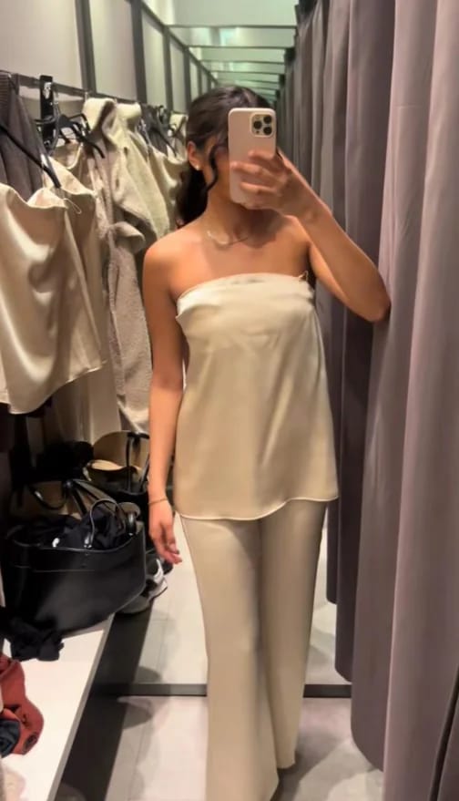 Customer photo review of Claudine Satin Bandeau Pants Suit