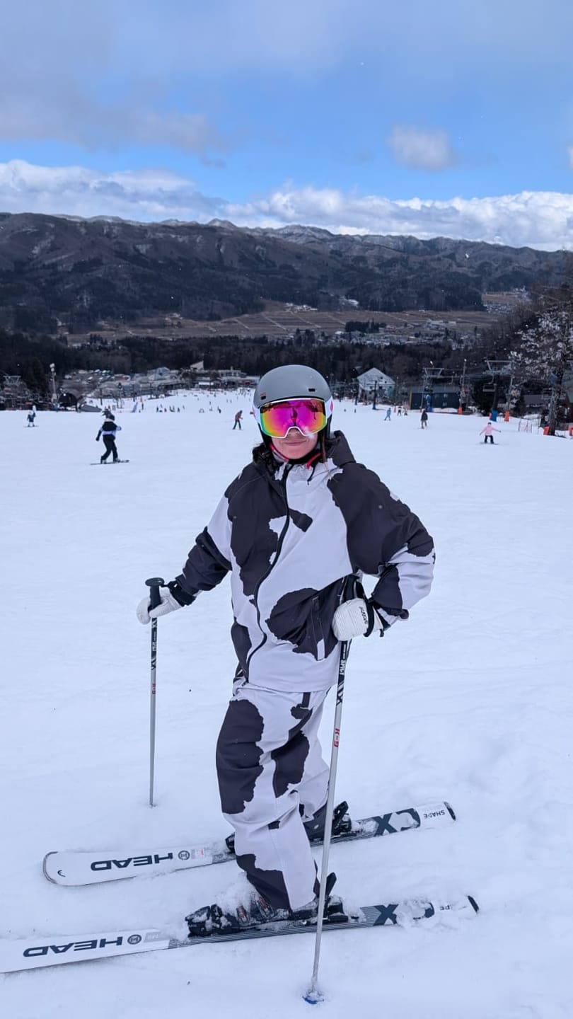 Customer photo review of Women's Cow Print Dual-Vent Minimalist Waterproof Insulated Snow Jacket
