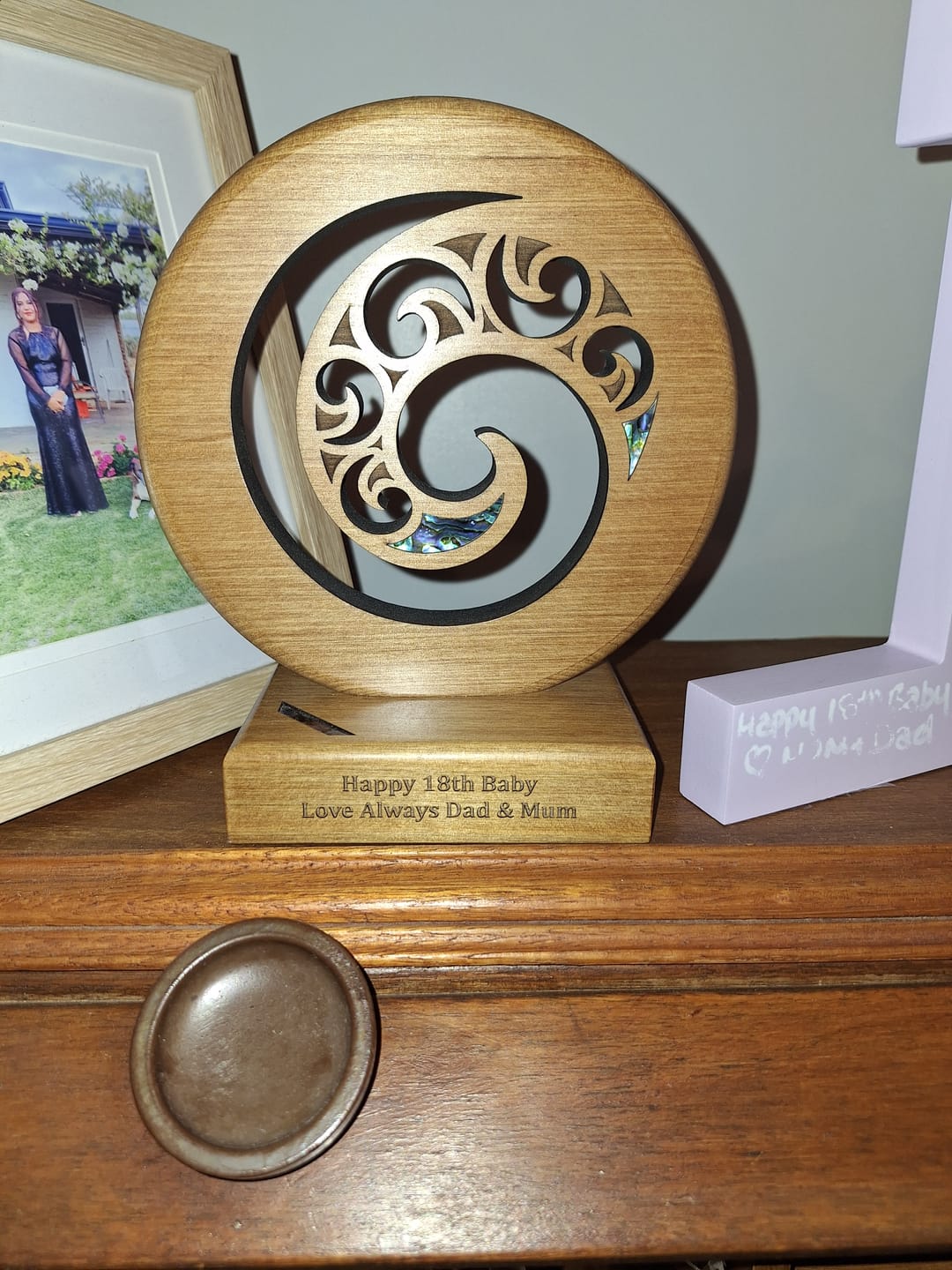 Customer photo review of Maori Wood Carving Koru Design Trophy