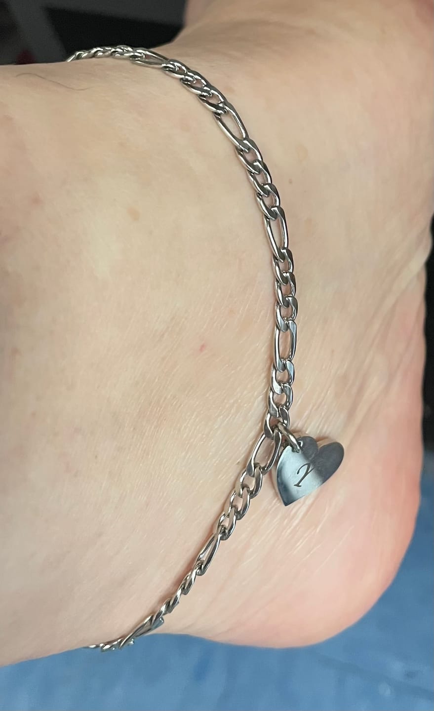 Customer photo review of Heart Initial Engraved Anklet