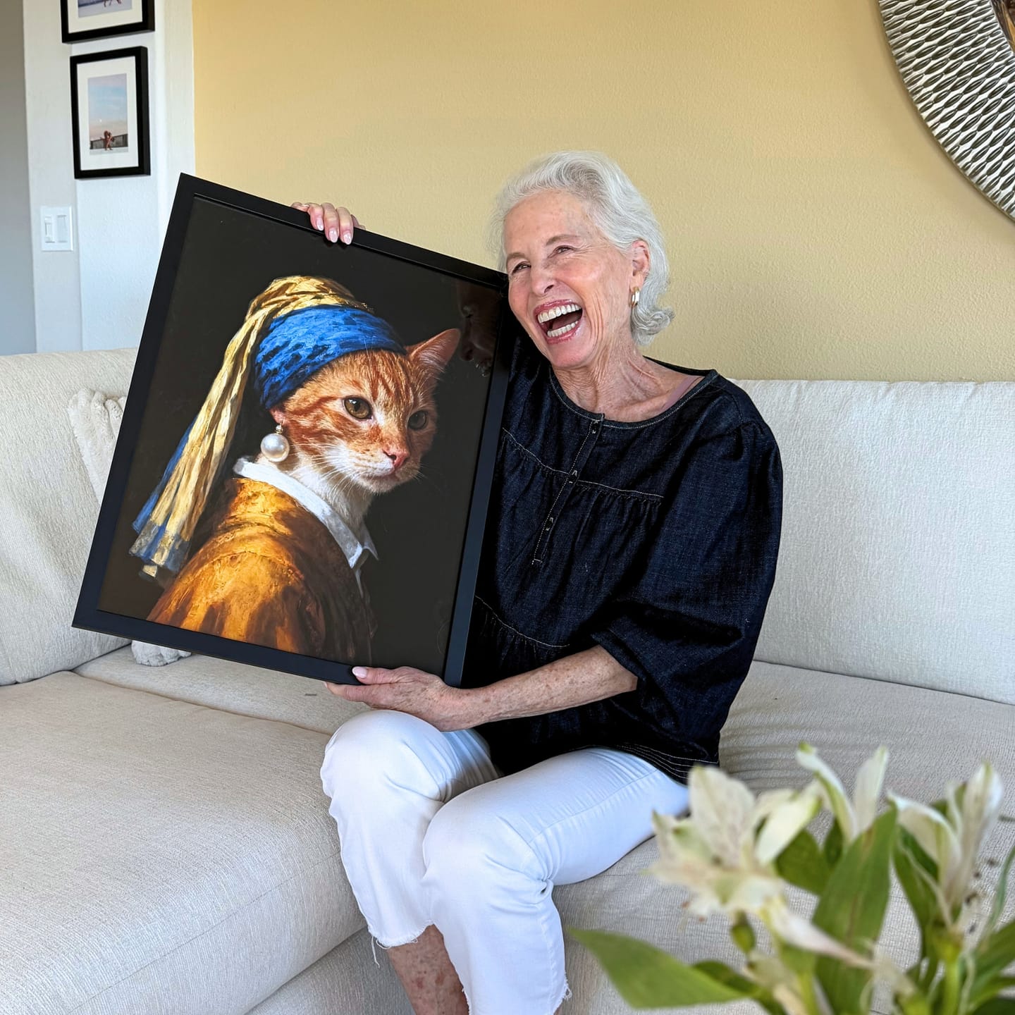 Customer photo review of Pearl Earring Custom Pet Portrait