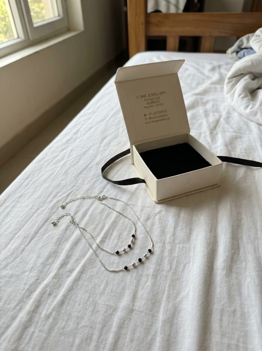 Customer photo review of Sleek Silver Beads Payal for Women