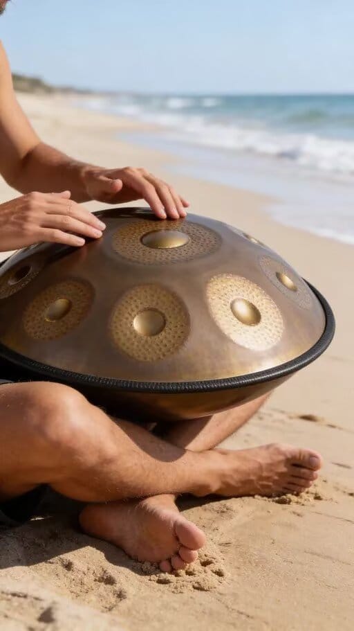 Customer photo review of Cosmos Handpan - Hand-Pounded 9/10/12 Notes in D Minor - Tambourine Gift Set