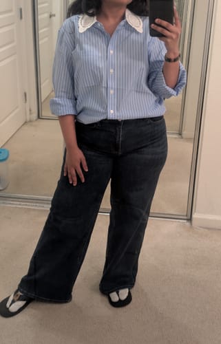 Customer photo review of LILY Lace-Collar Striped Cotton Shirt