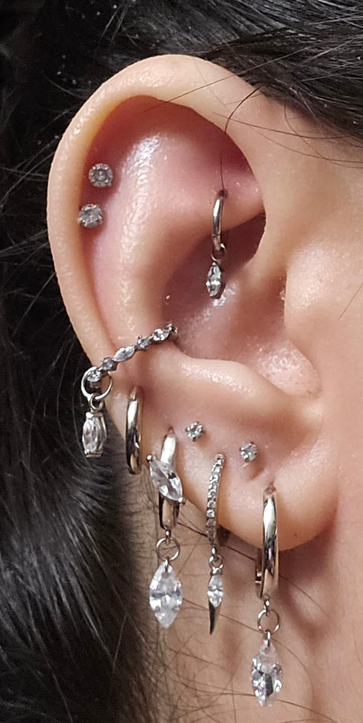 Customer photo review of Frosted Marquise Huggies Silver