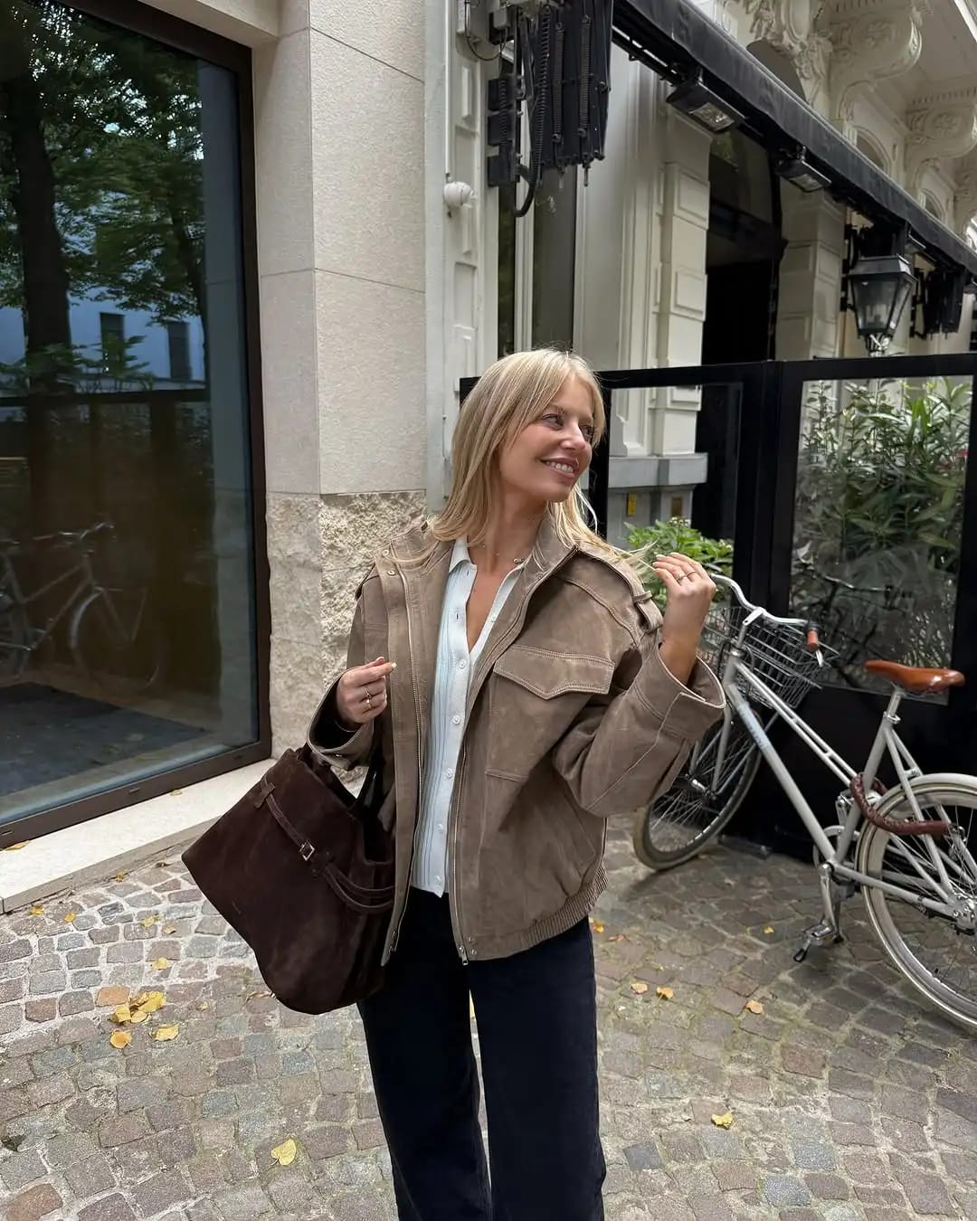 Customer photo review of Charice High-Neck Suede Jacket