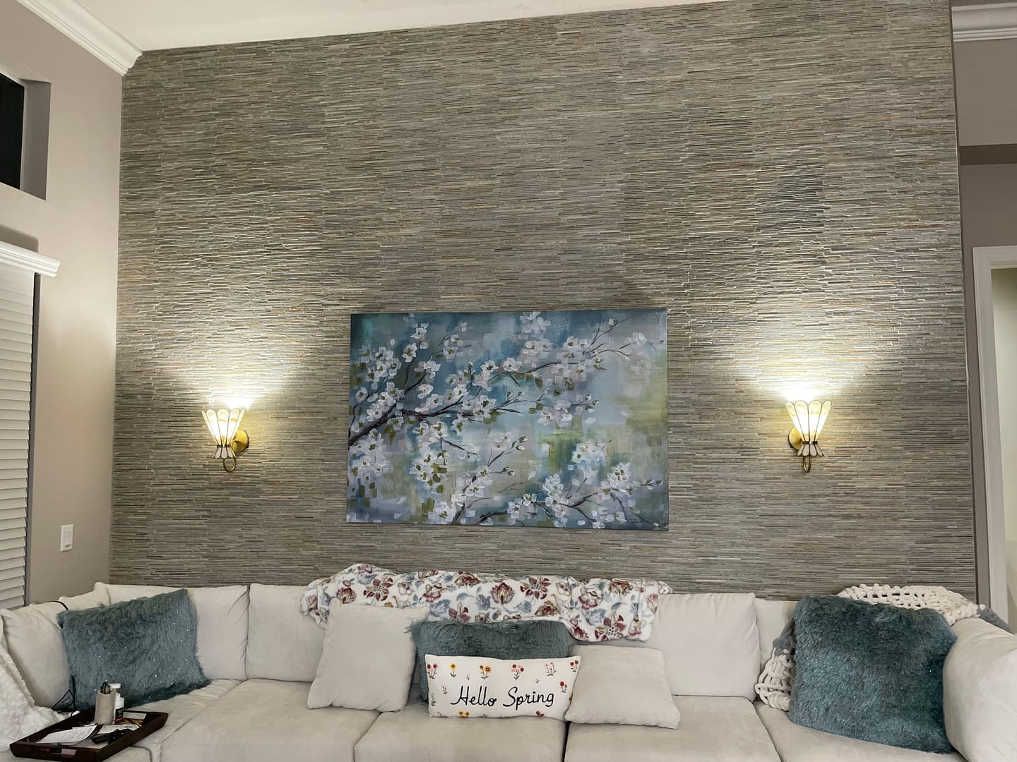 Customer photo review of Sculptural Bloom 1-Light Brass Capiz Shell Glass Wall Sconce