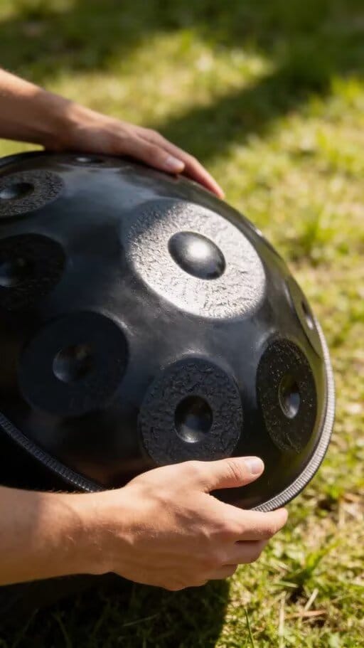 Customer photo review of Cosmos Handpan - Hand-Pounded 9/10/12 Notes in D Minor - Tambourine Gift Set