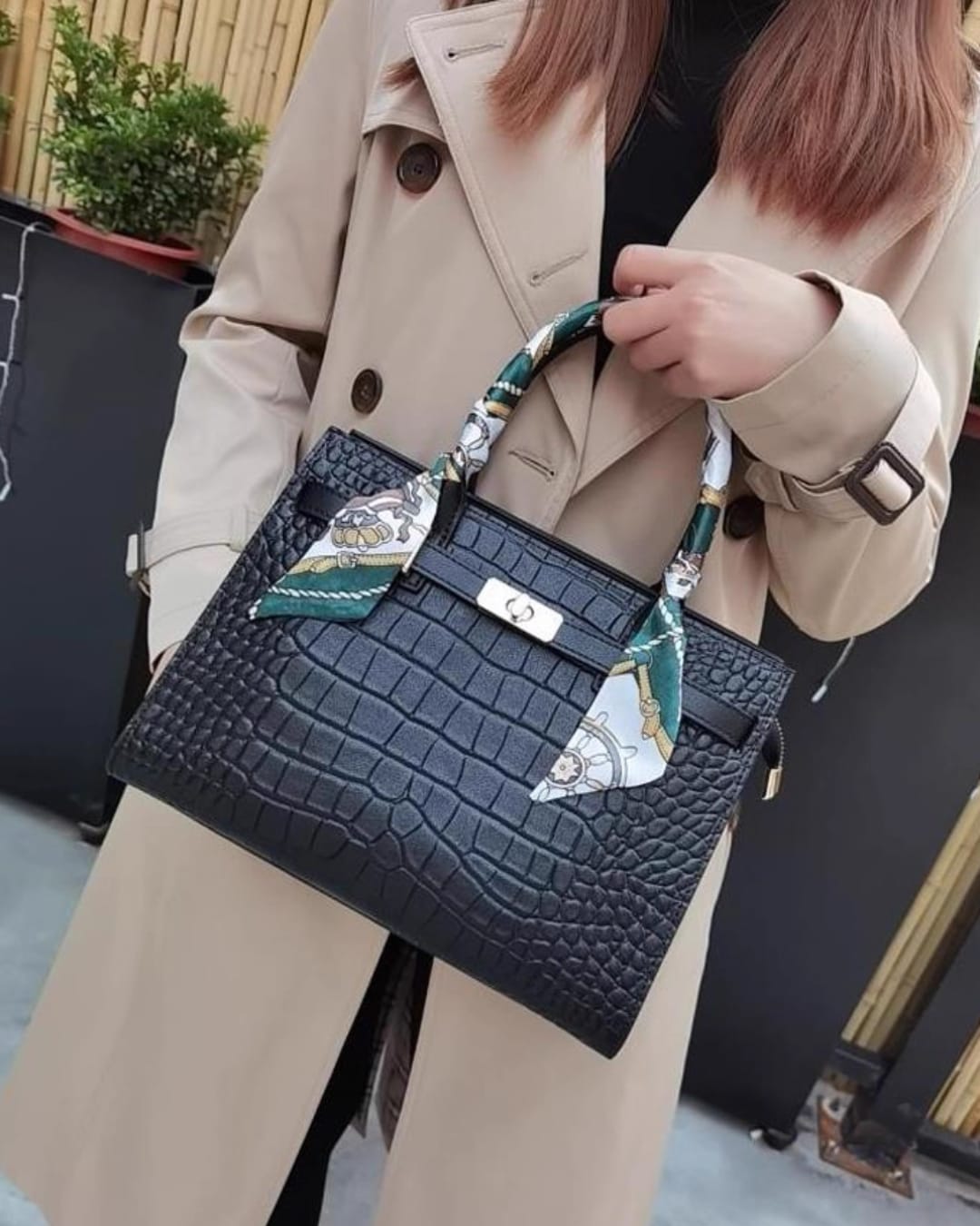 Customer photo review of Tang Red 27 Obsidian Crocodile-Embossed Tote