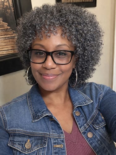 Customer photo review of Luvwin Salt And Pepper Ringlet Curls Wig With Bangs