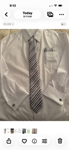 Customer photo review of Grey Striped Necktie Pocket Square Cufflinks Set
