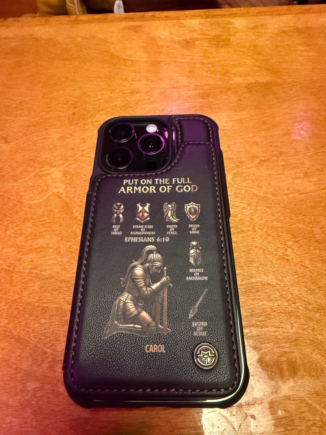 Customer photo review of Put On The Full Amor Of God - Personalized Christian Wallet Phone Case