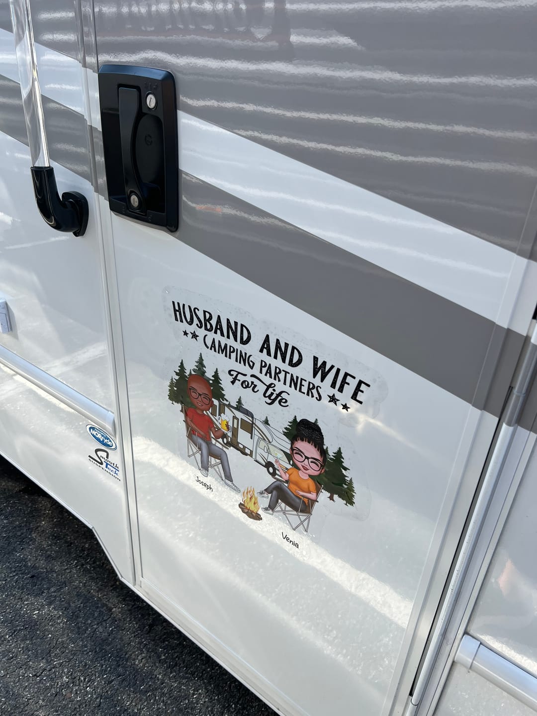 Customer photo review of Camping Partners For Life Doll Couple Sitting Personalized RV Decal