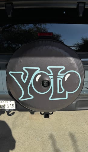 Customer photo review of Custom Spare Tire Cover for Jeep, RV, Bronco Camper, Trailer, & More
