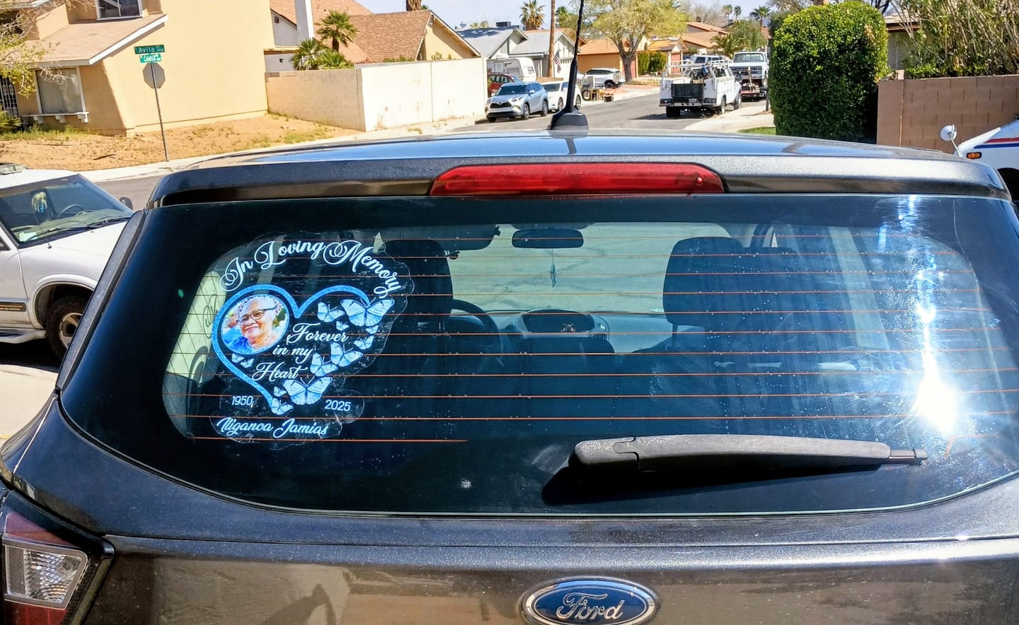 Customer photo review of In Loving Memory Sparkling Heart Memorial Butterflies Personalized Decal