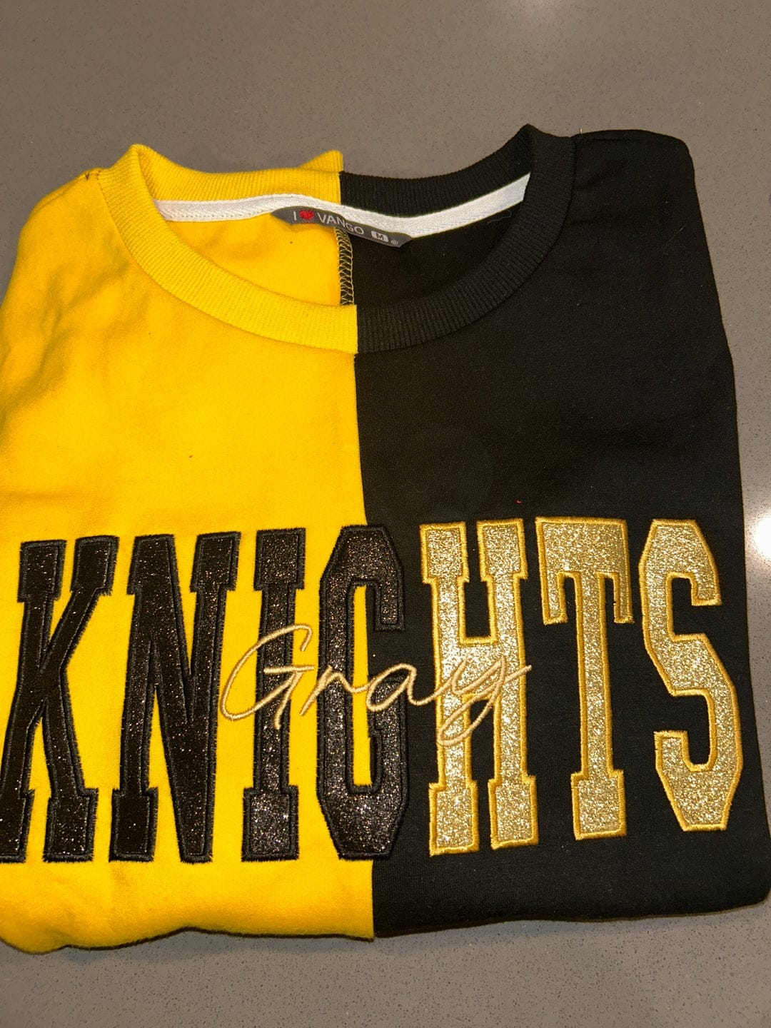 Customer photo review of Custom Two Tone Glitter Mascot Sweatshirt School Team Split Fashion Embroidered Sweatshirt