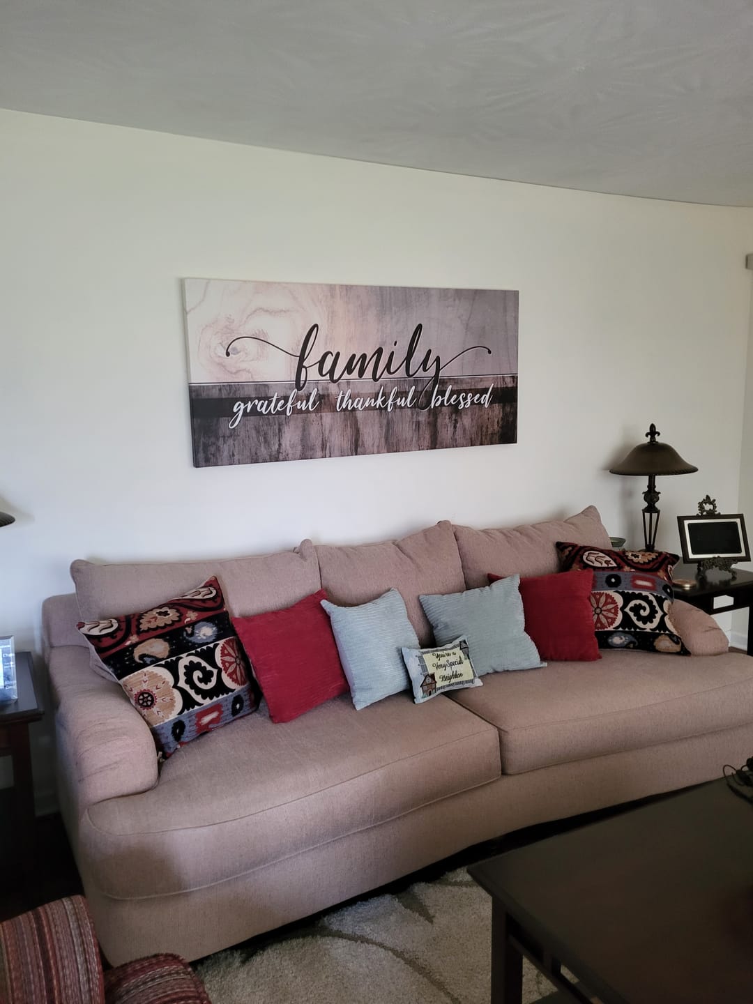 Customer photo review of Family Wall Art: Family Grateful Thankful Blessed - Rustic Christian Canvas