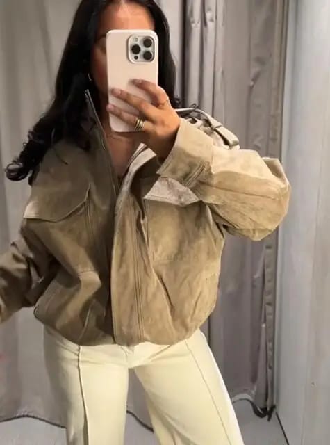 Customer photo review of Charice High-Neck Suede Jacket