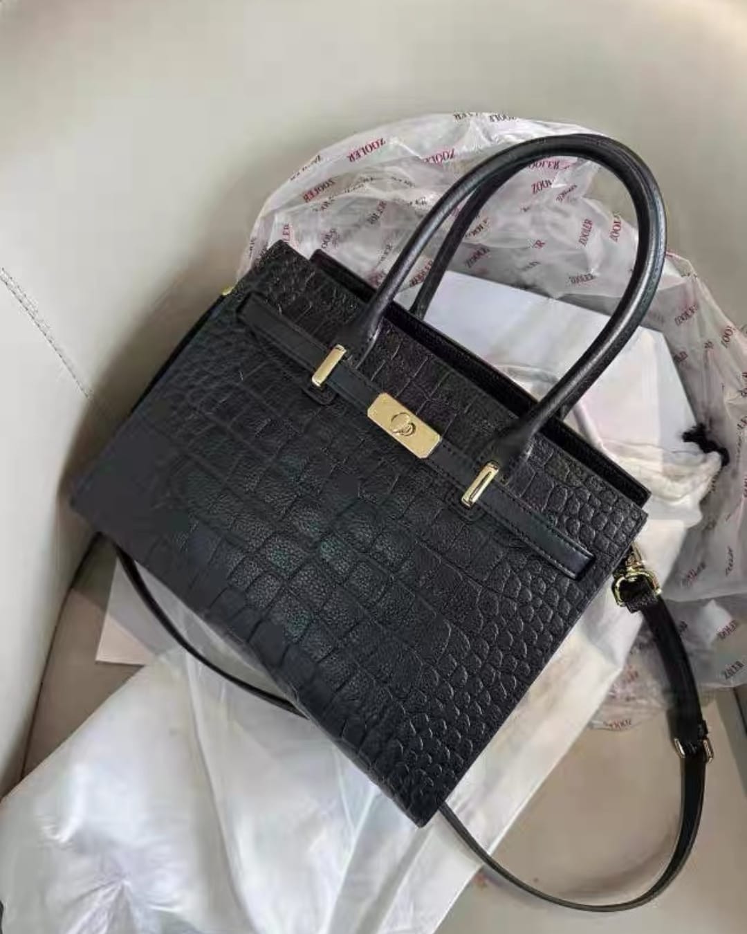 Customer photo review of Tang Red 27 Obsidian Crocodile-Embossed Tote