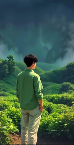 Reviewer standing outdoors in a green, hilly landscape; the product is not shown.