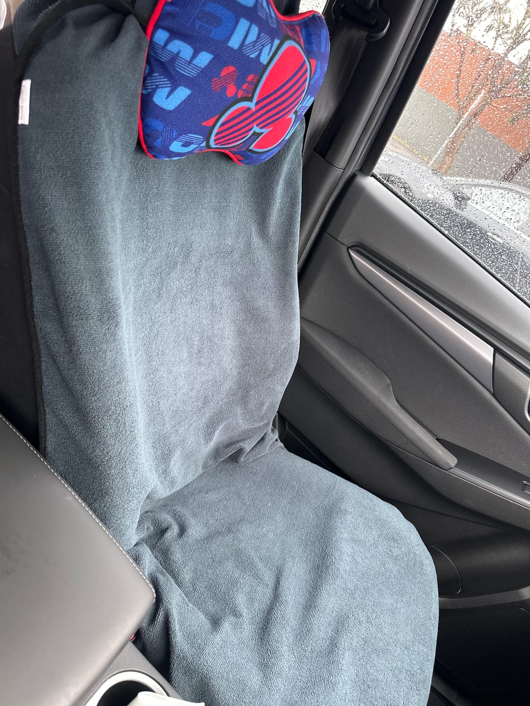 Customer photo review of Waterproof Car Seat Towel – Charcoal Grey | Towel Society