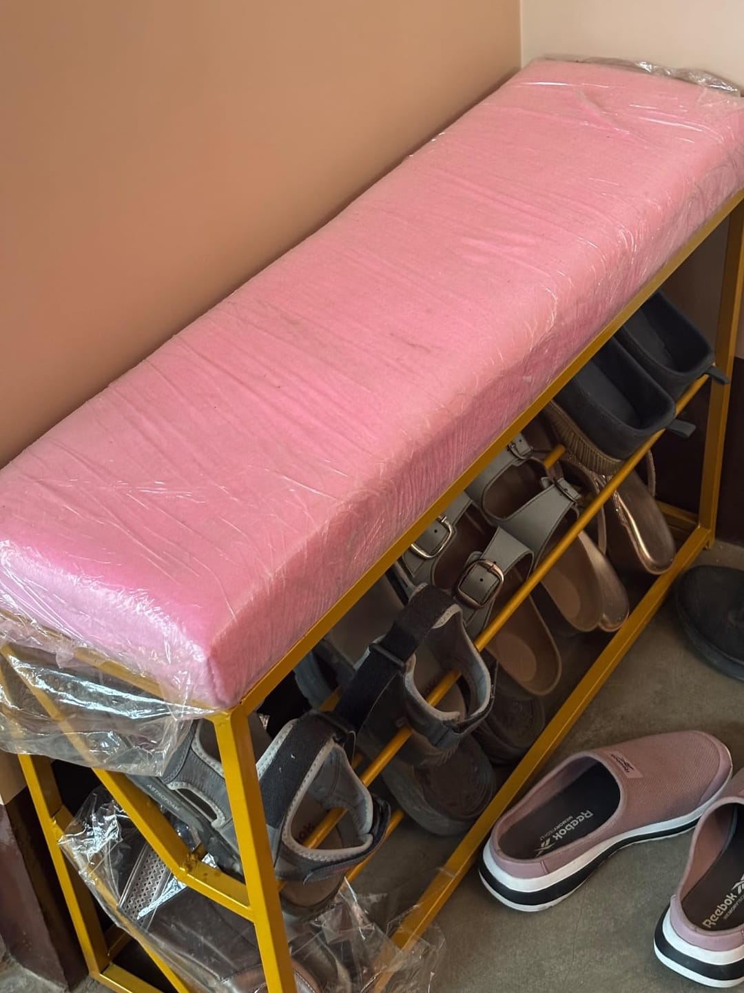 Customer photo review of Shoe Rack Bench with Cushion – 2-Tier Storage Organizer Seat for Entryway, Bedroom & Living Room