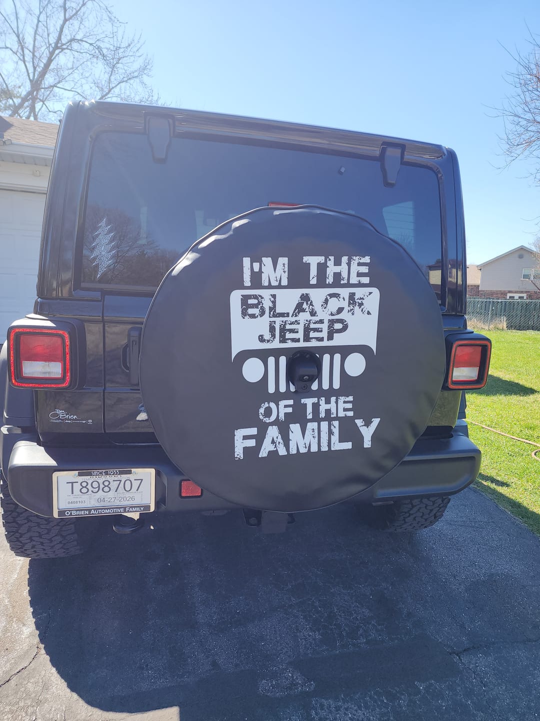 Customer photo review of I'm the Black Jeep of the Family - Jeep Spare Tire Cover Design - Made in USA