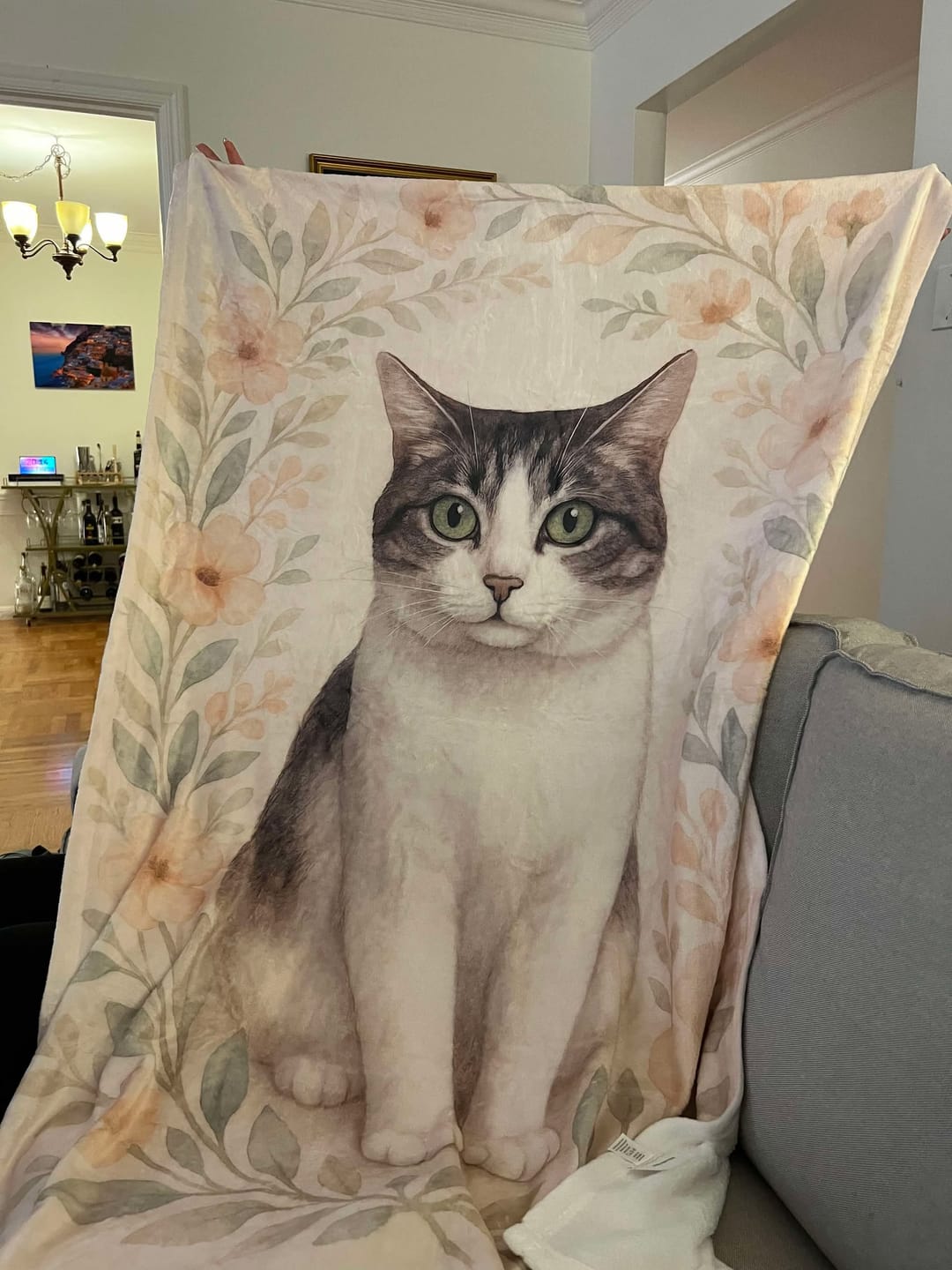 Customer photo review of Cozy Floral Custom Pet Blanket
