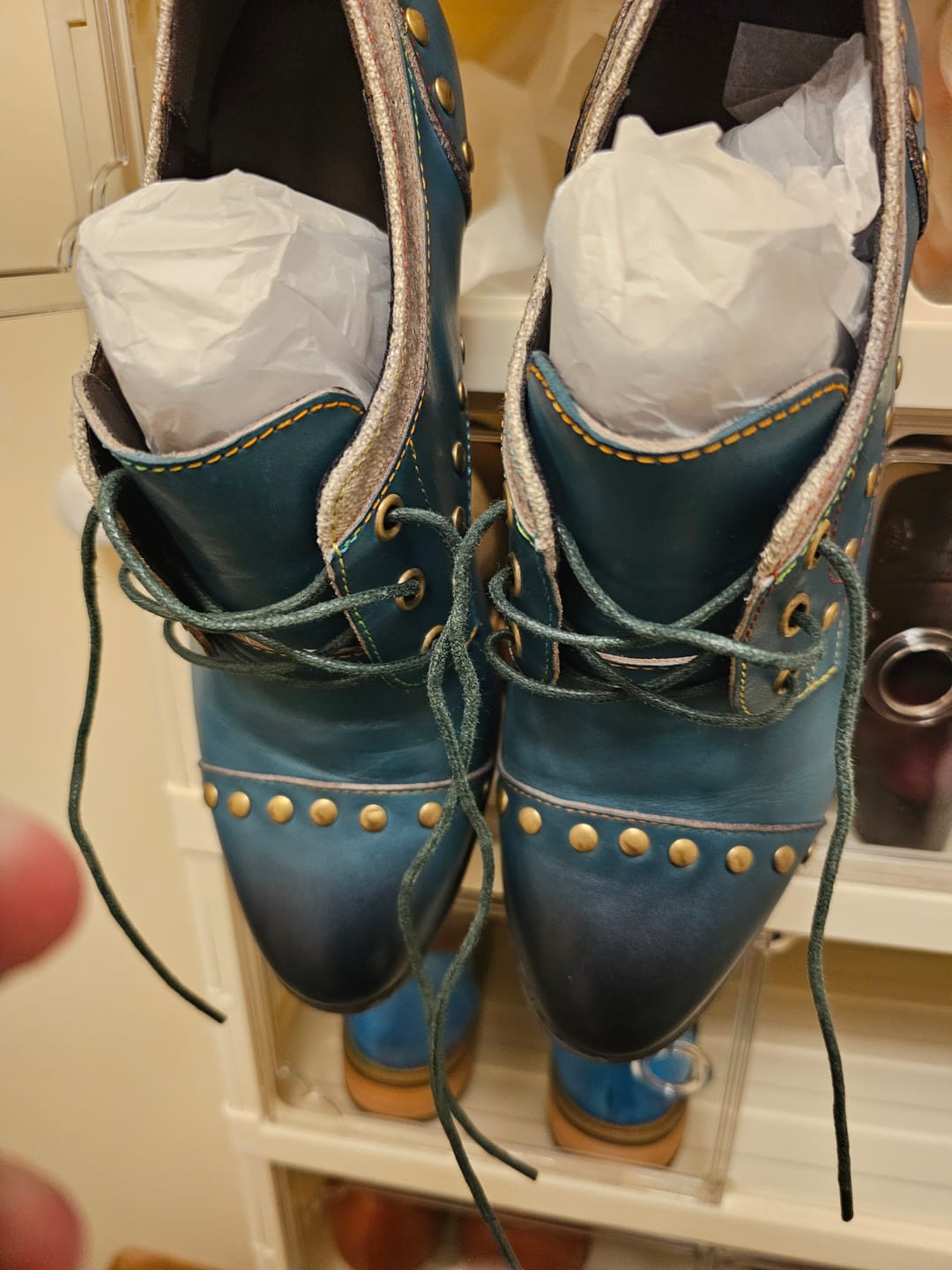 Customer photo review of Vintage Teal Studded Oxford Heels