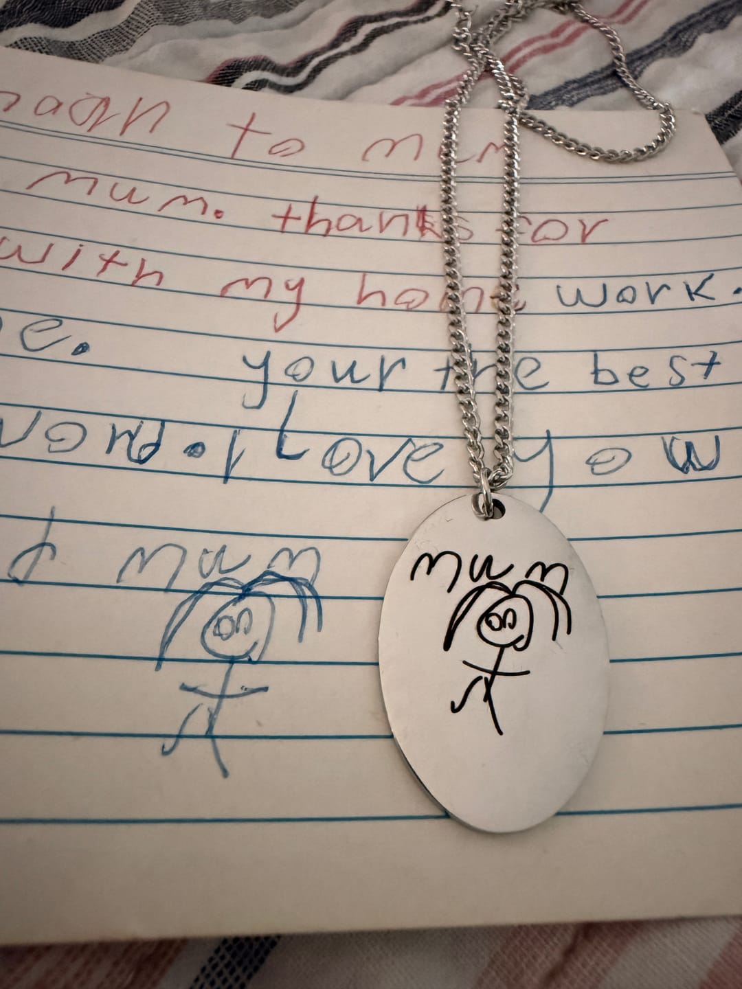 Customer photo review of Personalised Children's Drawing Necklace With Oval Pendant