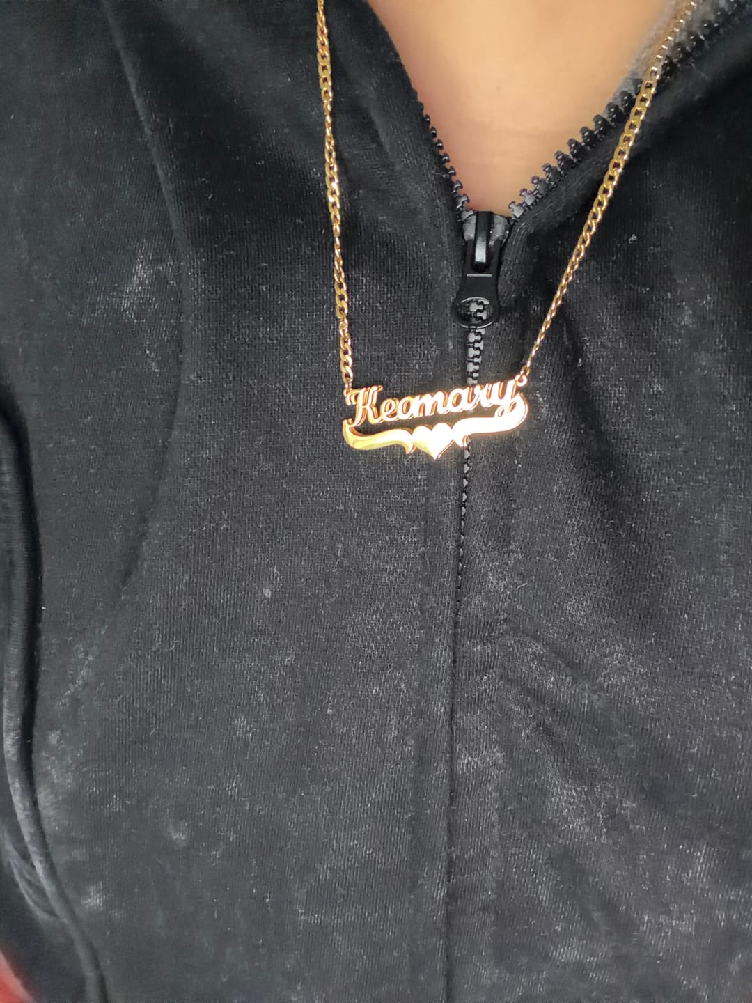Customer photo review of Double Plated Heart Name Necklace w/ Cuban Chain