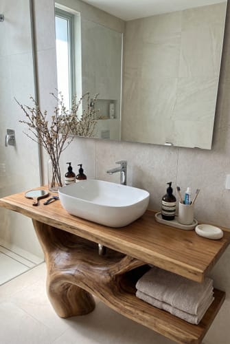 Customer photo review of Handcrafted Solid Wood Vanity For Natural Interiors