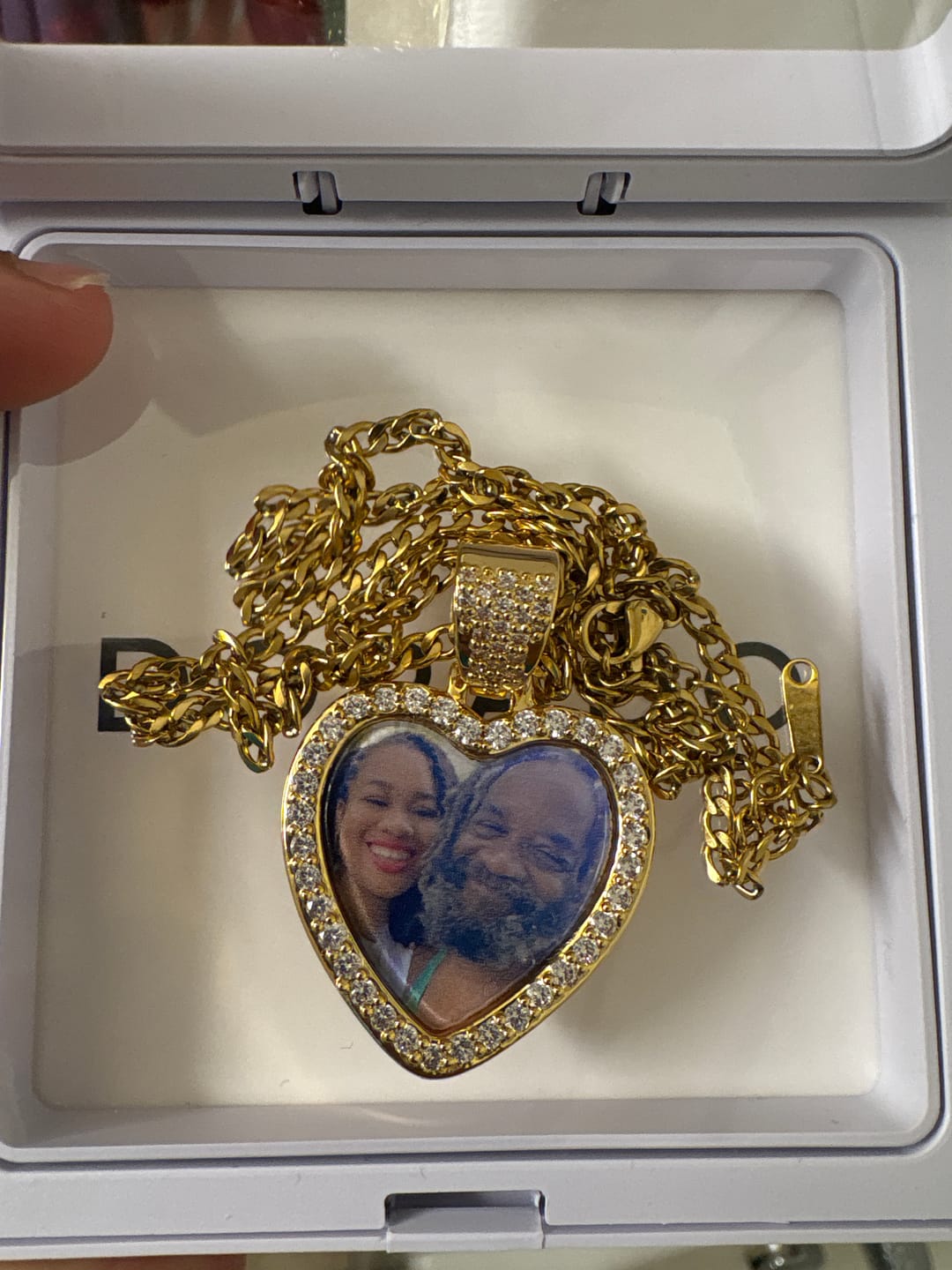 Customer photo review of Iced Heart Photo Pendant w/ Engrave