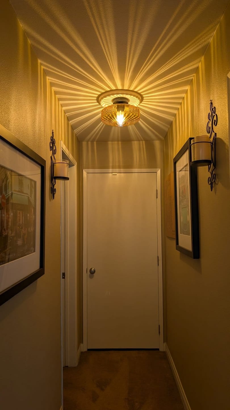 Customer photo review of 1-Light Caramel Amber Ribbed Glass Round Semi Flush Mount