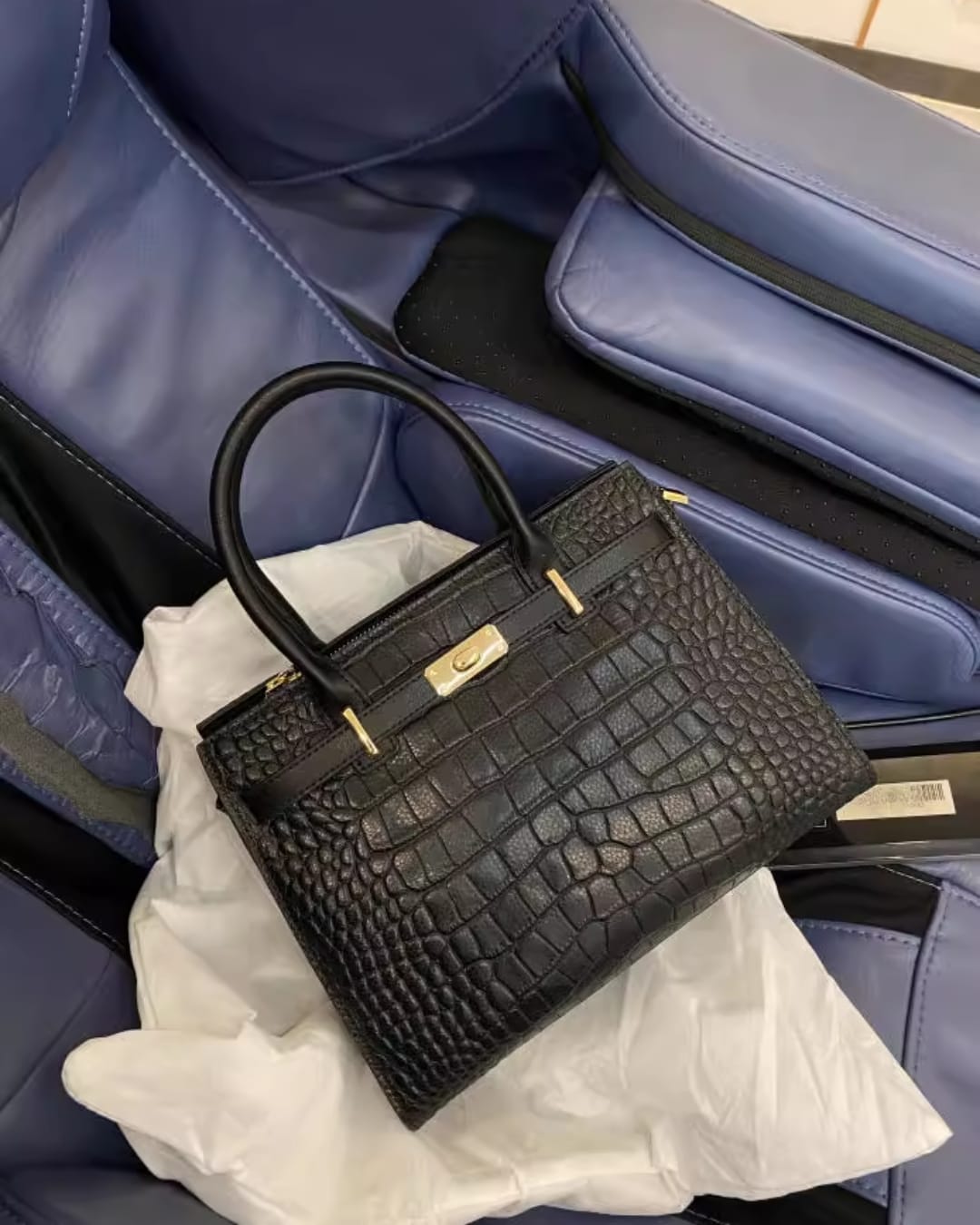 Customer photo review of Tang Red 27 Obsidian Crocodile-Embossed Tote