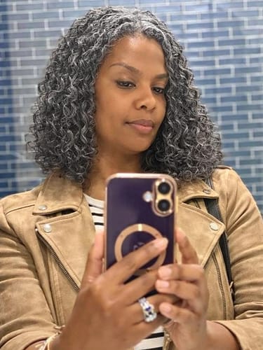 Customer photo review of Luvwin 5x5 Lace Salt and Pepper Loose Water Wave Human Hair Gray Wig For Seniors