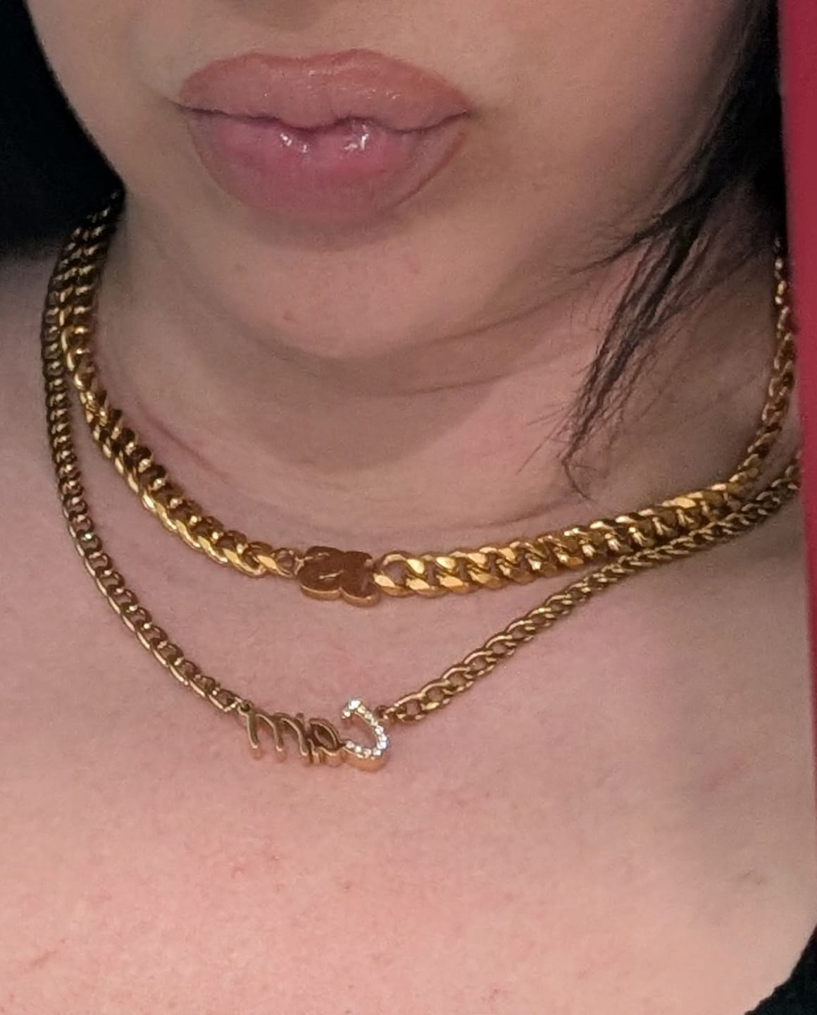 Customer photo review of Thick Nameplate Necklace w/ Cuban Chain
