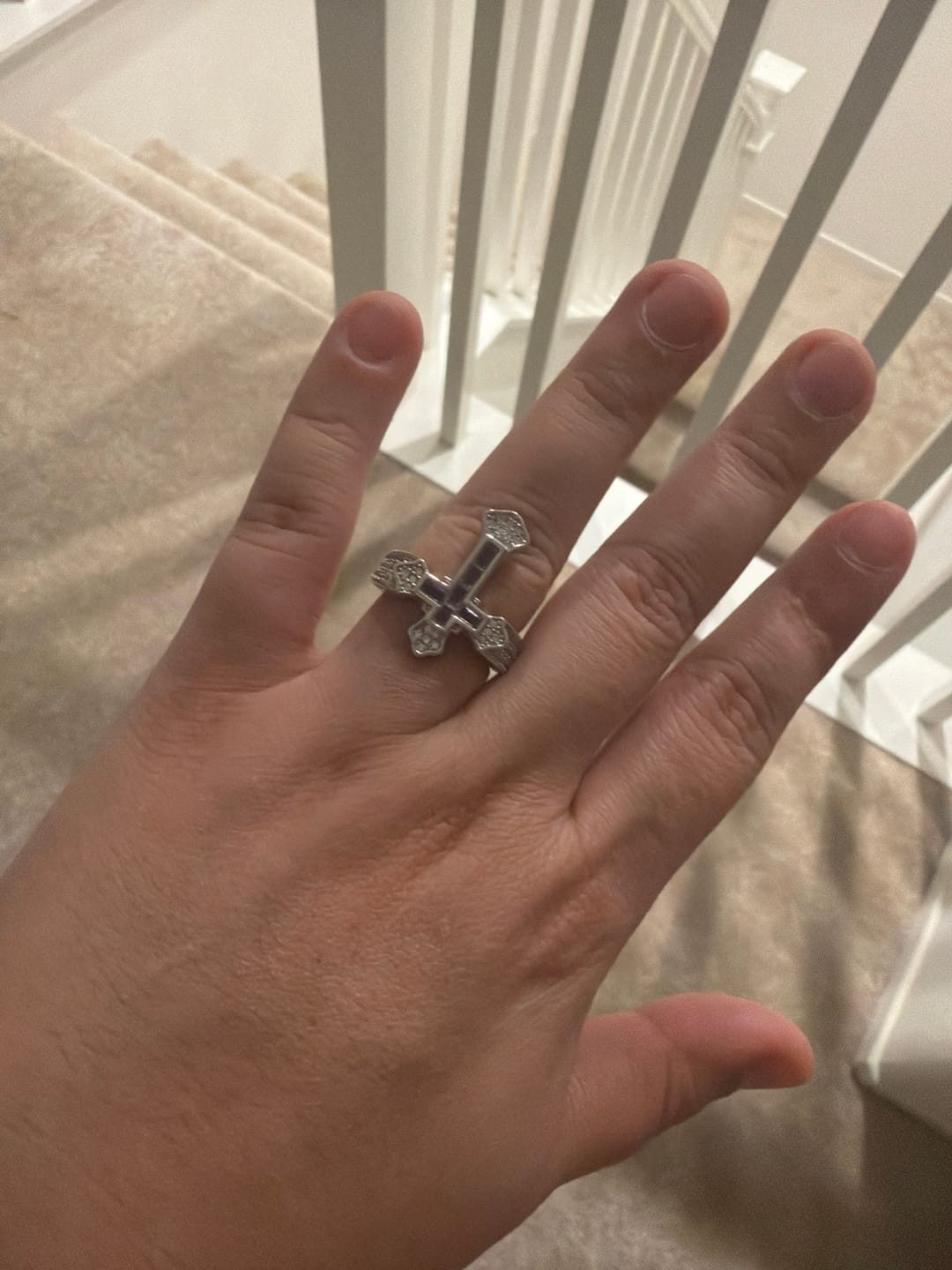 Customer photo review of Christianartworkshop Central Cross Motif Ring with Cubic Zirconia Accents: Carry His Care in Daily Wear