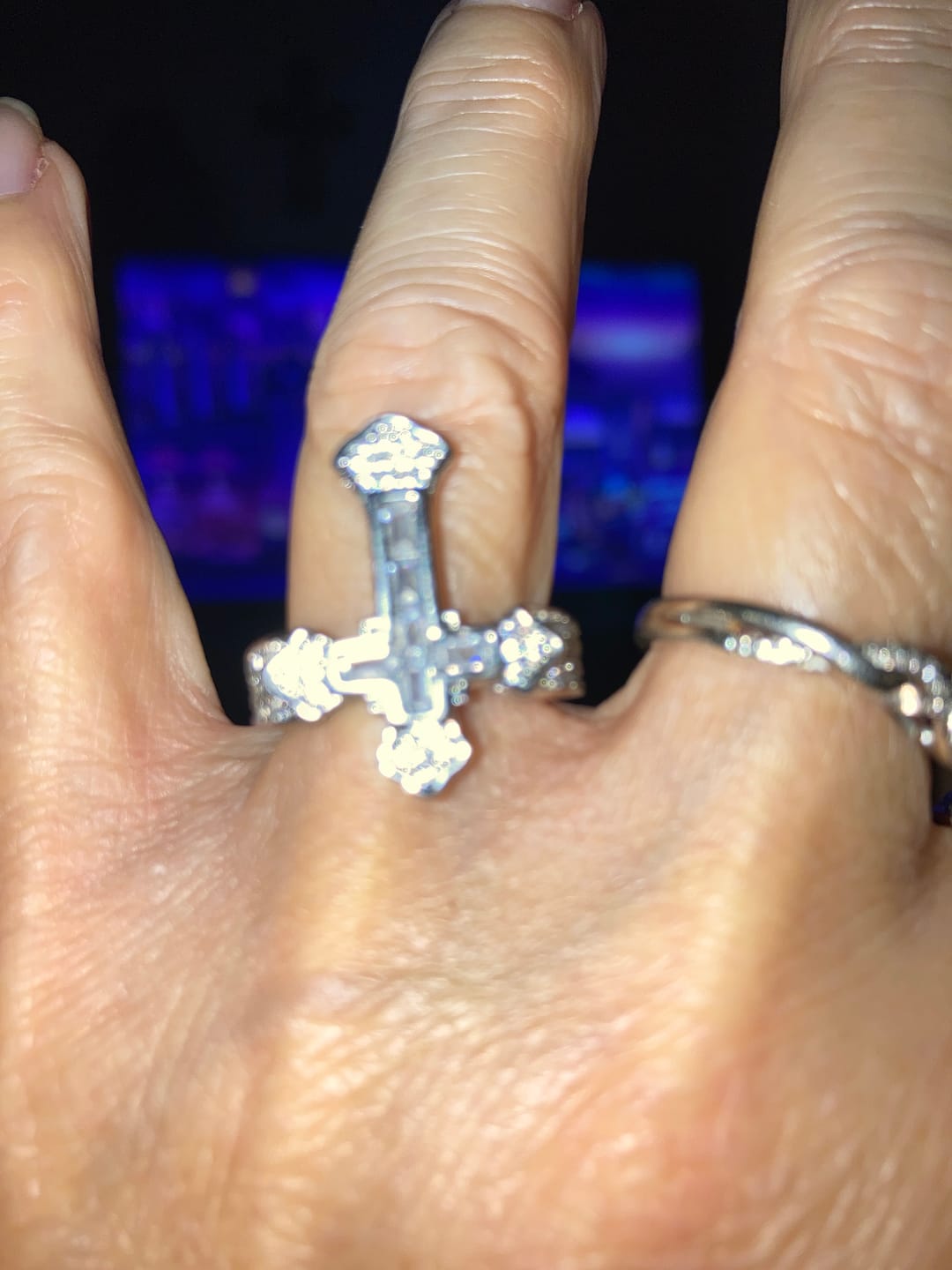 Customer photo review of Christianartworkshop Central Cross Motif Ring with Cubic Zirconia Accents: Carry His Care in Daily Wear