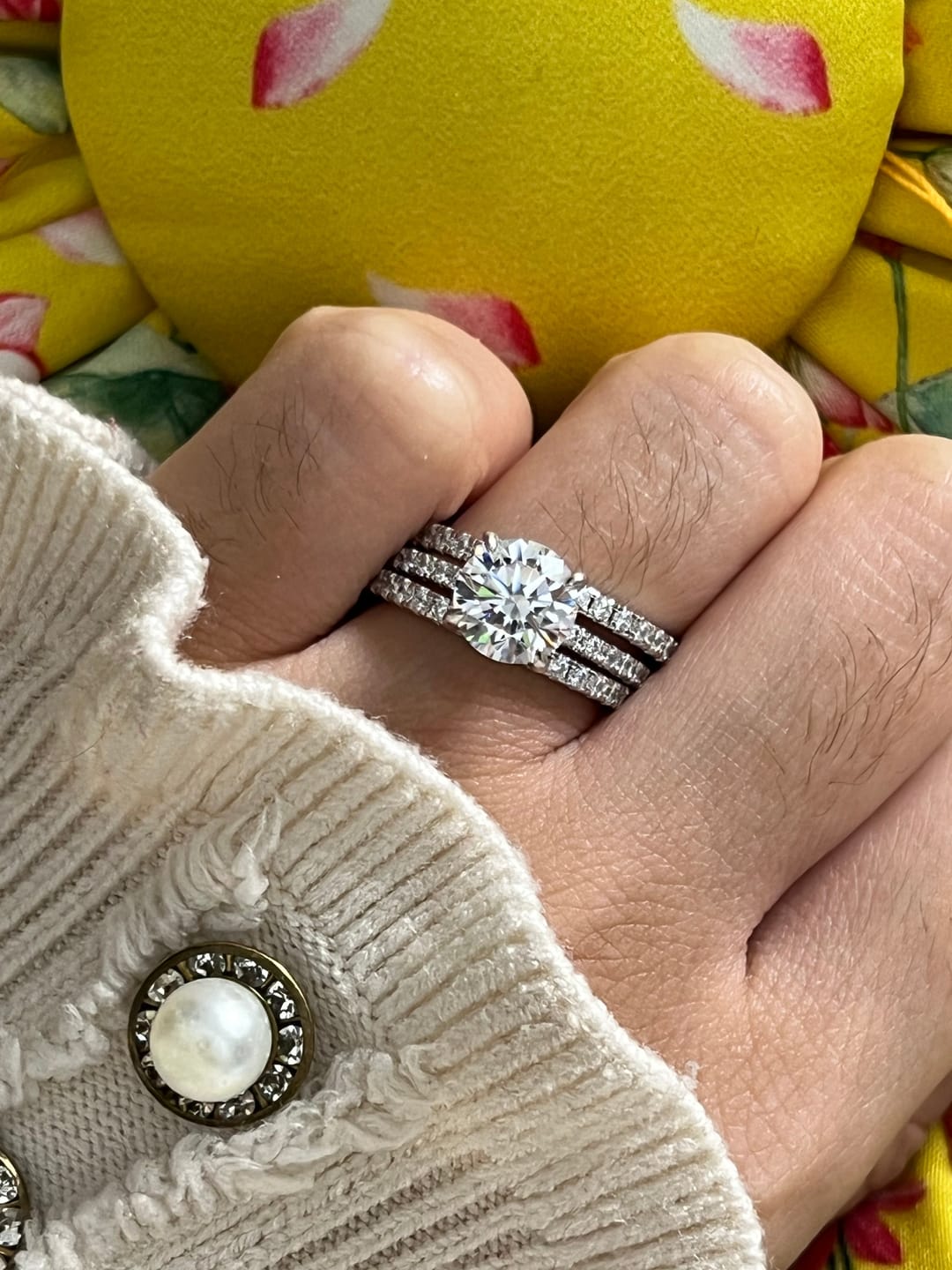 Customer photo review of S925 3PC Wedding Ring Set 2.0 Ct Round Cut With 2PC Half Eternity Wedding Band Stackable Wedding Rings