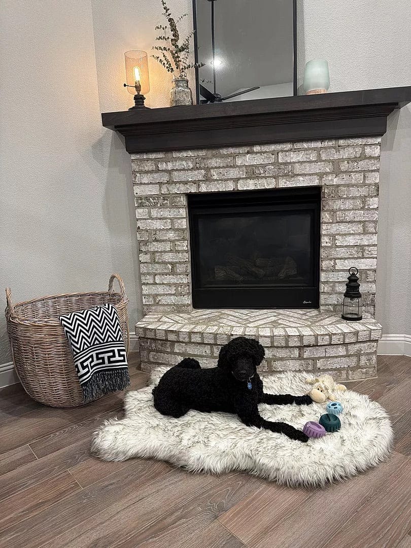 Customer photo review of Faux Fur Orthopedic Pup Rug - Curve White with Brown Accents