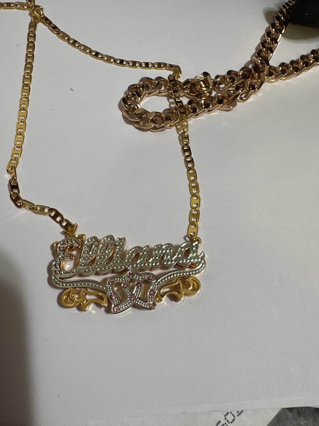 Customer photo review of Kids Double Plated Double Heart Name Necklace w/ Clip Chain