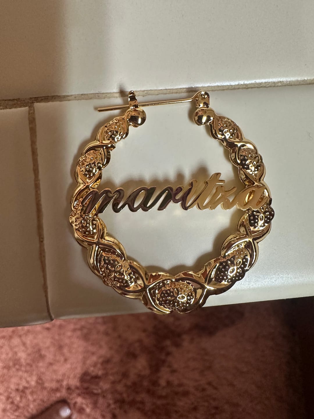 Customer photo review of Heart Initial Engraved Anklet